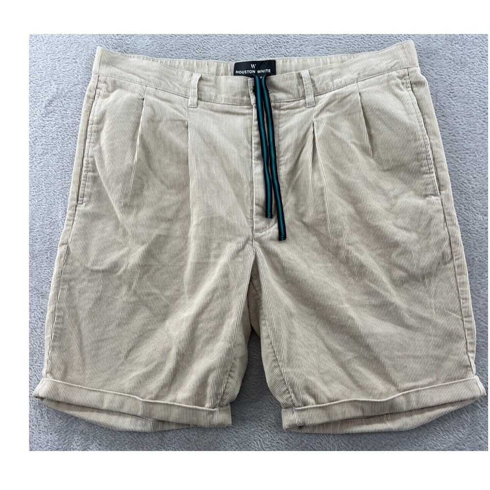 Houston White Shorts Men's Sz L Beige Corduroy Chinos Pleated Drawstring Cuffed